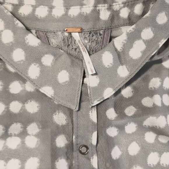 Free People Maxi Duster Cardigan Sleeveless Sheer Dot Lace Blouse Gray White L - Picture 9 of 16